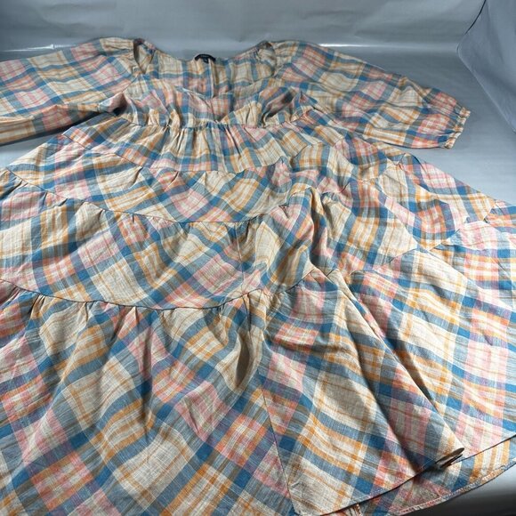 Drew Anthropologie Babydoll Dress Women Prairie Windowpane Plaid Cottagecore - Picture 5 of 16